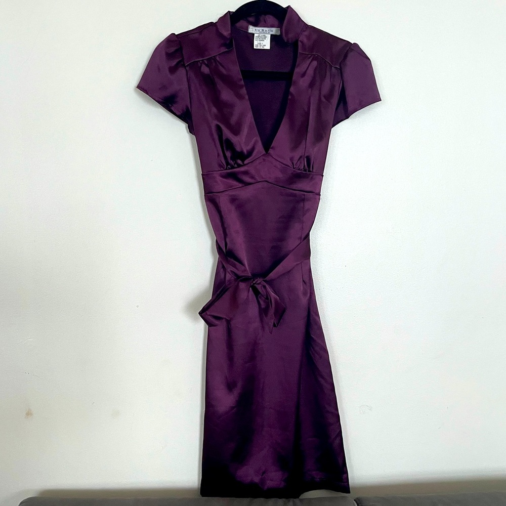 Elegant Plum Tie Cap Sleeve Dress
